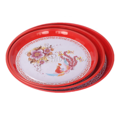 25-55cm Wholesale Round Stainless Steel Tray Imitation Enamel Printed Dinner Plates Dishes Set