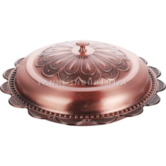 High Quality Luxury Bronze Copper Plate Round Stainless Steel Dining Serving Tray for Hotel and Restaurant