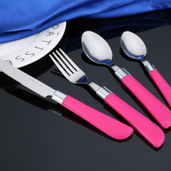 Wholesale 24PCS Stainless Steel New Leather Handle Four Cup Promotion Gift Flatware Sets