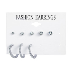 8 Female Simple Crystal Alloy Silver Hypoallergenic Stud Earrings Set for Women