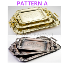 Middle East Stainless Steel 3 Set Flower Emboss Retro Craft Arabic Serving Mirror Gold Tray