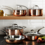 High Quality Hammered Triply Stainless Steel Cooper Cookware Set with Riveted Handle in Golden Color