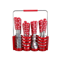 Wholesale 24PCS Stainless Steel Dot Double Color Handle Half Cage Family Hotel Knife Fork Spoon Tableware Set