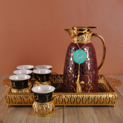 12 PCS Metal Shell Glass Liner Cold Water Kettle Arabian Household Square Dish Coffee Pot Set Wholesale
