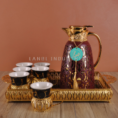 12 PCS Metal Shell Glass Liner Cold Water Kettle Arabian Household Square Dish Coffee Pot Set Wholesale