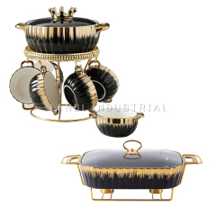 European New Creative Ceramic Painted Gold Can Be Heated Alcohol Stove Soup Pot Set Home Practical Business Gift Soup Pot Set