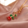 2020 Fashion Valentine's Day Promotion Gift Jewelry Ladies Gold Plated Red Rose Flower Pendant Necklace