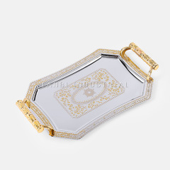 European Gold Carved Stainless Steel Fruit Tray Dessert Hotel Tray Coffee Shop Western Restaurant Fruit Cake Tray XLSize