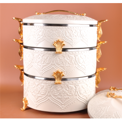 2021 New India Royal Style Engrave Body 3.5L+4.5L +5.5L 3PCS Set Stainless Steel Casserole Food Warmer Insulated