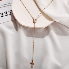 Wholesales Fashion Jewelry Gold Plated Lady Diamond Cross Design Pendant Necklace