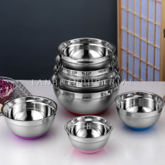 Kitchen Stainless Steel Lidless Mixing Bowl Home Kitchen Egg Mixer Salad Bowl Non-slip Silicone Bottom Food Storage Bowl Set