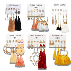 6 Pairs Bohemian Colorful Fringe Dangling Tassel Hoop Earrings for Women Girls