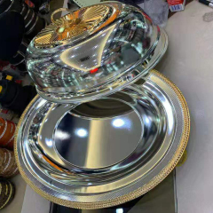 Luxury Emboss Stainless Steel Chafing Dish Hotel Plate Party Silver Wholesale  Food Warmer Serving Tray with lid