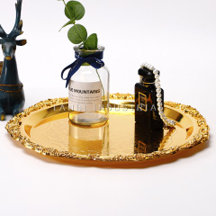 Factory Direct Sale Three Piece Golden Fruit Decorative Tray European Stainless Steel Serving  Trays Antique Craft Tray