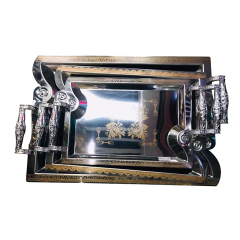 Three Sizes Selling Factory Direct Sale Wedding Decoration Gift Plated Copper Rectangular Fruit Tray With Handles