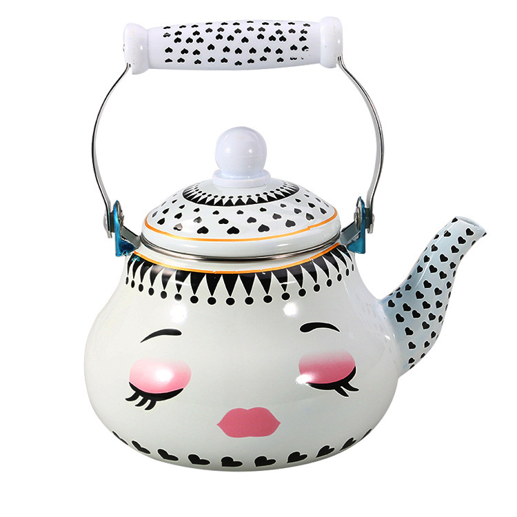 White Pottery Handle Enamed Smile Face Flamingo Pyriform Tea Coffee Water Kettles