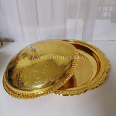 High Quality Luxury Bronze Copper Plate Round Stainless Steel Dining Serving Tray for Hotel and Restaurant
