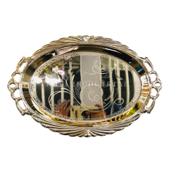 Factory Direct Sale Designer Party Wedding Decoration Gift Plated Copper Round Fruit Smooth Food Serving Surface Tray