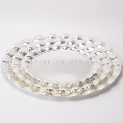 Factory Direct Sale Designer New Wave Edge Silver Plated Fruit Plate Serving Fruit Stainless Steel Tray