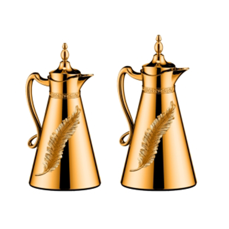 0.7+1L Vacuum Flask 2 Piece Leaf Patterned Luxury Hot & Cold Kettle Arabic Style Coffee Pot
