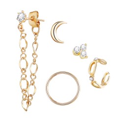Modern 5pieces Fashion Punk Style Gold Plated Moon Chain Link Mixed Accessories Earrings Stud Sets