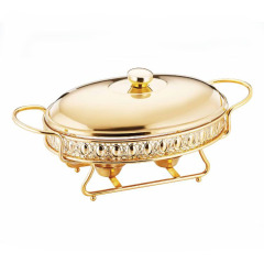 3.0L Oval Hotel Wedding Metal Gold Serving Chafing Dish Food Warmer with Glass Basin