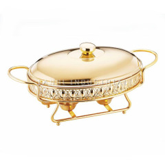 3.0L Oval Hotel Wedding Metal Gold Serving Chafing Dish Food Warmer with Glass Basin