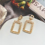 Fashion Jewelry Female Simple Temperament Large Heart and Rectangular Hollow Out Chain Stud Earrings