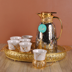 New Metal Shell Glass Liner Cold Water Kettle Arabian Household Round Dish Coffee Pot Set Wholesale