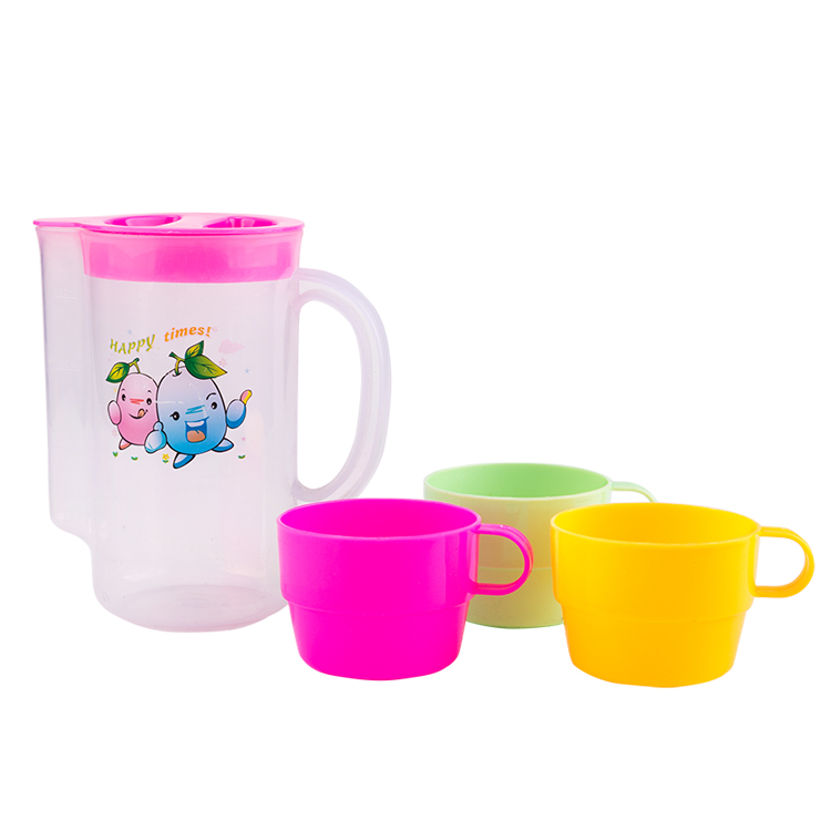 Best Sell 5 pcs Set Plastic Water Jug Cooler Set with 4 Colorful Cups