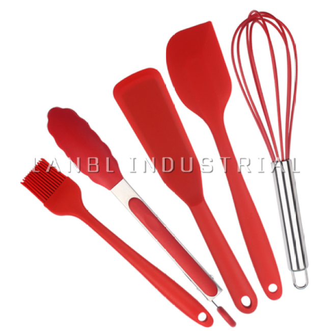 High Quality Silicone Kitchenware Baking 5-piece Set Omelette Spatula Food Holder Whisk Oil Brush Spatula Set