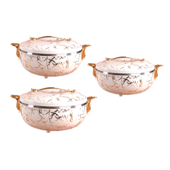 2021 New Arrival Luxury 3 Pcs Set Foil Granite Look Thermal Proof Hot Pot Food Warmer Stainless Steel Containers Set