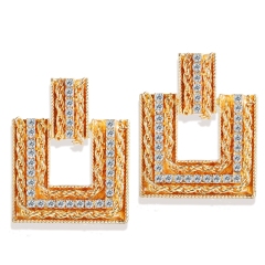 Luxury Crystal Big Statement Vintage Jewelry Gold Square Hanging Earrings for Women