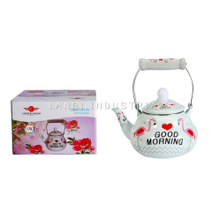 White Pottery Handle Enamed Smile Face Flamingo Pyriform Tea Coffee Water Kettles
