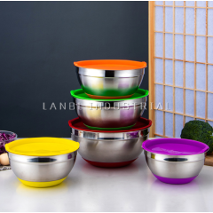 Kitchen  Stainless Steel Mixing Bowl With Lid Home Kitchen Egg Mixer Salad Bowls Non-slip Silicone Bottom Food Storage Bowl Set