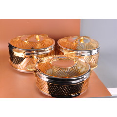 2021 New Arrival Indian  Classic Geometric Hollow Caved 3PCS Set Stainless Steel Casserole Food Warmer Insulated