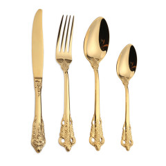 Popular Stainless Steel Shinning Retro Emboss Knife Fork Spoon Set 24pcs Cutlery Set for Wedding Banquet