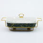2.0L White And Dark Green Ceramic Wedding  Buffet Equipment Food Warmer Hotel Restaurant Wholesale Chafing Dishes