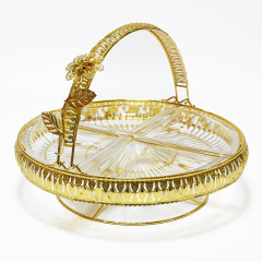 2021 Luxury High quality Gold Round detachable Glass Iron Fruit Vegetable Basket Tray For Kitchen Storage