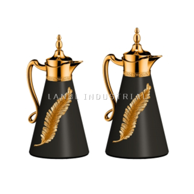 0.7+1L Vacuum Flask 2 Piece Leaf Patterned Luxury Hot & Cold Kettle Arabic Style Coffee Pot
