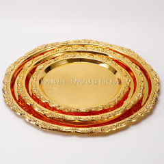 Factory Direct Sale Three Piece Golden Fruit Decorative Tray European Stainless Steel Serving  Trays Antique Craft Tray