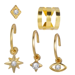 Wholesale Gold Plated 5Pairs Suit Crystal Rhinestone Small Round Star Eye Stud Earrings for Girls