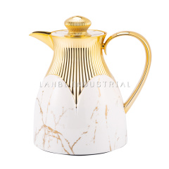 1L ABS Vacuum Flask Marbling Patterned with gold handle Luxury Hot & Cold Kettle Arabic Style Coffee Pot