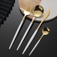 Wholesale Luxury Popular Stainless Steel Shinning  Knife Fork Spoon Set Dinner Gold 4-piece Set Gift Box
