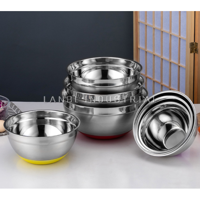 Stainless Steel Mixing Bowls With Lids Stackable Nesting Bowl Set For Cooking,Baking Mea With Silicone Base Multifunctional Bowl