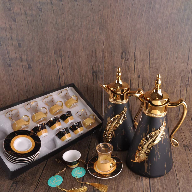 0.7+1L Vacuum Flask 20pcs Leaf Patterned Luxury Hot & Cold Kettle Arabic Style Coffee Pot