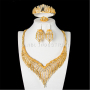 18 Karat Gold Plated African Jewelry Alloy 4 Piece Necklace Set Bracelet Earrings Ring