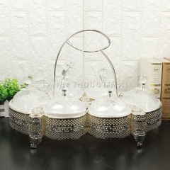 Creative Iron Fruit Plate Acrylic Dry Fruit Plate Lattice Candy Plate With Cover