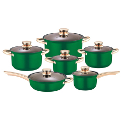 201 Green Stainless Steel Sith Champagne Knob And Handle Cookware Set