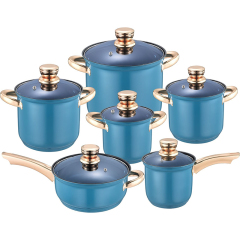 201 Blue Stainless Steel With Champagne Knob And Handle Cookware Set